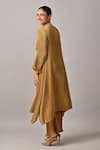 Shop_Kiran Uttam Ghosh_Mustard Polyester Fabric Flowers Round Neck Pleated Hand Embroidered Kurta _at_Aza_Fashions