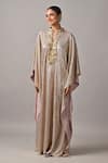 Buy_Kiran Uttam Ghosh_Ivory Jersey Embroidery V-neck Hand Kaftan Dress _at_Aza_Fashions