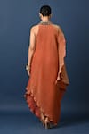 Shop_Kiran Uttam Ghosh_Peach Polyester Embroidery High Neck Hand Pleated Dress _at_Aza_Fashions