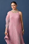Shop_Kiran Uttam Ghosh_Pink Polyester Embroidery Round Neck Hand Pleated Kurta _Online_at_Aza_Fashions
