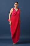 Shop_Kiran Uttam Ghosh_Pink Polyester Ruffles, Embroidery High Neck Hand Dress And Drape _at_Aza_Fashions