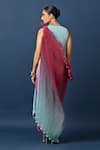 Shop_Kiran Uttam Ghosh_Blue Polyester Embroidery Round Neck Pleated Designer Dress And Drape Set _at_Aza_Fashions
