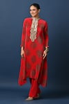 Buy_Kiran Uttam Ghosh_Red Polyester Pleated Pant _Online_at_Aza_Fashions