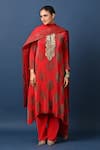 Shop_Kiran Uttam Ghosh_Red Polyester Pleated Pant _at_Aza_Fashions
