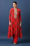Buy_Kiran Uttam Ghosh_Red Polyester Pleated Pant _at_Aza_Fashions