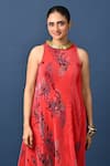 Kiran Uttam Ghosh_Red Polyester Embroidery High Neck Hand Pleated Dress _Online_at_Aza_Fashions