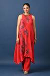 Shop_Kiran Uttam Ghosh_Red Polyester Pleated Pant _at_Aza_Fashions