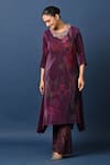 Buy_Kiran Uttam Ghosh_Wine Polyester Pleated Pant _Online_at_Aza_Fashions