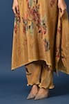 Kiran Uttam Ghosh_Mustard Polyester Pleated Pant _Online_at_Aza_Fashions