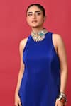 Kiran Uttam Ghosh_Blue Polyester Embroidery Round Neck Pleated Designer Dress _Online_at_Aza_Fashions
