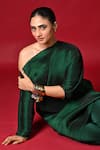 Buy_Kiran Uttam Ghosh_Green Polyester Off-shoulder Pleated Designer Dress _Online_at_Aza_Fashions