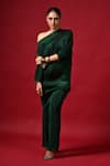 Buy_Kiran Uttam Ghosh_Green Polyester Off-shoulder Pleated Designer Dress _at_Aza_Fashions