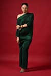 Shop_Kiran Uttam Ghosh_Green Polyester Pleated Pant _at_Aza_Fashions