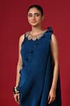 Kiran Uttam Ghosh_Blue Polyester Embroidery Round Neck Pleated Designer Dress And Drape Set _Online_at_Aza_Fashions