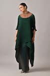 Buy_Kiran Uttam Ghosh_Green Polyester Embroidery Round Neck Pleated Designer Wrap Dress _Online_at_Aza_Fashions