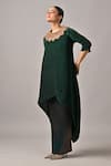 Buy_Kiran Uttam Ghosh_Green Polyester Round Neck Pleated Long Dress _Online_at_Aza_Fashions