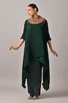 Buy_Kiran Uttam Ghosh_Green Polyester Round Neck Pleated Long Dress _at_Aza_Fashions