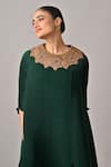 Shop_Kiran Uttam Ghosh_Green Polyester Round Neck Pleated Long Dress _Online_at_Aza_Fashions