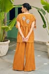 Shop_Vidushi Gupta_Yellow Modal, Cotton, Silk Cut Work, Embroidery Ochre Thread Tunic And Pant Set _at_Aza_Fashions
