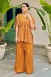 Buy_Vidushi Gupta_Yellow Modal, Cotton, Silk Cut Work, Embroidery Ochre Thread Tunic And Pant Set _at_Aza_Fashions