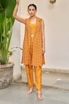 Buy_Vidushi Gupta_Olive Green Modal, Cotton, Silk Pearls Cutwork Embroidered Jacket And Pant Set _at_Aza_Fashions