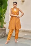 Vidushi Gupta_Olive Green Modal, Cotton, Silk Pearls Cutwork Embroidered Jacket And Pant Set _Online_at_Aza_Fashions
