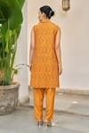 Shop_Vidushi Gupta_Olive Green Modal, Cotton, Silk Pearls Cutwork Embroidered Jacket And Pant Set _at_Aza_Fashions