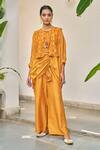 Buy_Vidushi Gupta_Yellow Modal, Silk, Cotton Tassels Round Neck Designer Ochre Kurta Pant Set _at_Aza_Fashions