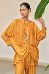 Buy_Vidushi Gupta_Yellow Modal, Silk, Cotton Tassels Round Neck Designer Ochre Kurta Pant Set _Online_at_Aza_Fashions