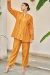 Buy_Vidushi Gupta_Yellow Modal, Silk, Cotton Pearls, Cut Work, Embroidery Cutwork Ochre Set _Online_at_Aza_Fashions