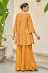 Shop_Vidushi Gupta_Yellow Modal, Silk, Cotton V-neck Ochre Designer Kurta Set _at_Aza_Fashions