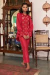 Buy_Vidushi Gupta_Red Modal, Cotton, Silk Cut Work, Embroidery Ruby Cutwork Shirt And Pant Set _at_Aza_Fashions