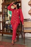 Buy_Vidushi Gupta_Red Modal, Cotton, Silk Cut Work, Embroidery Ruby Cutwork Shirt And Pant Set _Online_at_Aza_Fashions