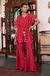 Buy_Vidushi Gupta_Red Modal, Cotton, Silk Tassels V-neck Ruby Ruffle Tunic And Pant Set _at_Aza_Fashions