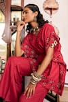 Buy_Vidushi Gupta_Red Modal, Cotton, Silk Tassels V-neck Ruby Ruffle Tunic And Pant Set _Online_at_Aza_Fashions