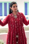 Shop_Vidushi Gupta_Red Modal, Silk, Cotton Tassels Round Neck Ruby Designer Kurta Set _at_Aza_Fashions