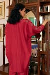 Shop_Vidushi Gupta_Red Modal, Cotton, Silk Round Neck Ruby Designer Kurta And Pant Set _at_Aza_Fashions
