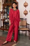 Buy_Vidushi Gupta_Red Modal, Cotton, Silk Round Neck Ruby Designer Kurta And Pant Set _Online_at_Aza_Fashions
