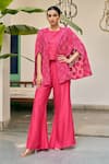 Buy_Vidushi Gupta_Fuchsia Modal, Silk, Shantoon Cut Work Open Neck, Fuschia Pink Cape And Pant Set _at_Aza_Fashions