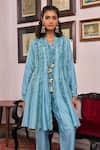Shop_Vidushi Gupta_Blue Modal, Silk, Cotton Tassels, Lace V-neck Blush Designer Kurta Set _at_Aza_Fashions