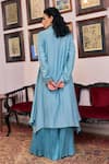 Shop_Vidushi Gupta_Blush Modal, Cotton, Silk Tassels Round Neck Blue Embroidered Kurta Pant Set _at_Aza_Fashions