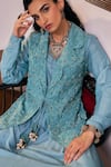 Buy_Vidushi Gupta_Blush Modal, Cotton, Silk Tassels Round Neck Blue Embroidered Kurta Pant Set _Online_at_Aza_Fashions