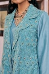 Shop_Vidushi Gupta_Blush Modal, Cotton, Silk Tassels Round Neck Blue Embroidered Kurta Pant Set _Online_at_Aza_Fashions