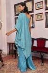 Shop_Vidushi Gupta_Blue Modal, Silk Asymmetric Blush Designer Cape And Pant Set _at_Aza_Fashions