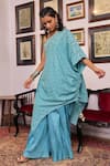 Shop_Vidushi Gupta_Blue Modal, Silk Asymmetric Blush Designer Cape And Pant Set _Online_at_Aza_Fashions
