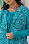 Buy_Vidushi Gupta_Teal Modal, Silk, Cotton Embroidery, Lace Round Blue Cutwork Jacket Kurta Set _Online_at_Aza_Fashions