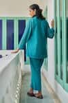 Shop_Vidushi Gupta_Teal Modal, Cotton, Silk Cut Work, Lace Round Blue Designer Jacket And Pant Set _at_Aza_Fashions