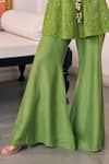 Vidushi Gupta_Green Modal, Silk Embroidery V-neck Pea Kurta And Flared Pant Set _Online_at_Aza_Fashions