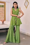 Buy_Vidushi Gupta_Green Modal, Silk Embroidery V-neck Pea Kurta And Flared Pant Set _at_Aza_Fashions
