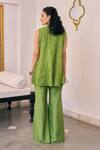 Shop_Vidushi Gupta_Green Modal, Silk Embroidery V-neck Pea Kurta And Flared Pant Set _at_Aza_Fashions